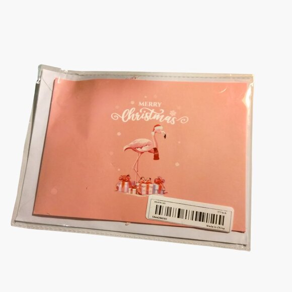 3D Christmas Card Flamingo Tree Santa Pink - Picture 13 of 14
